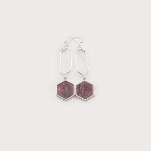 small natural stones & metal earrings on hooks 2560-PUR-S