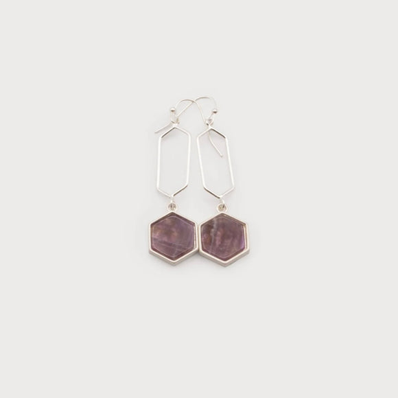 small natural stones & metal earrings on hooks 2560-PUR-S