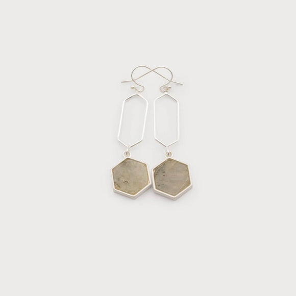 small natural stones & metal earrings on hooks 2560-GRY-S