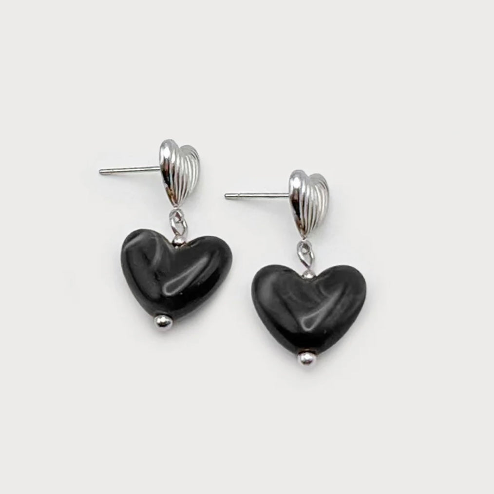 Small resin heart on textured metal heart in stainless steel 2842-BLK-S
