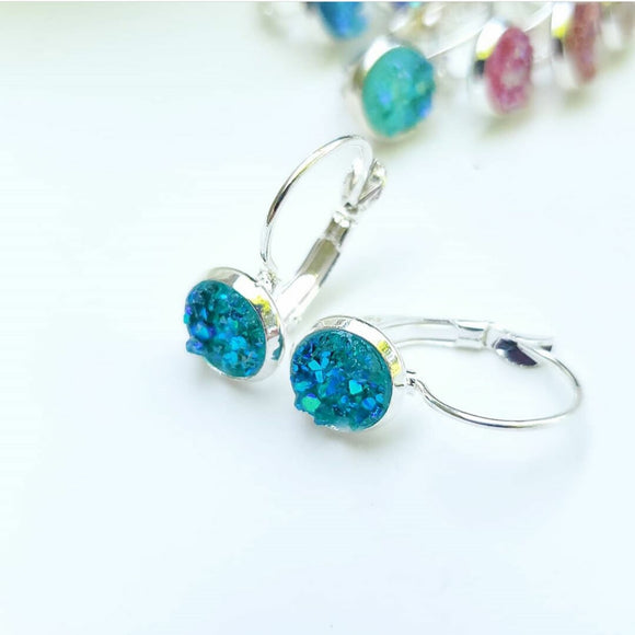 Teal Lever Back Earrings 8mm