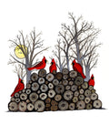 Cardinals on Pile of Wood Card