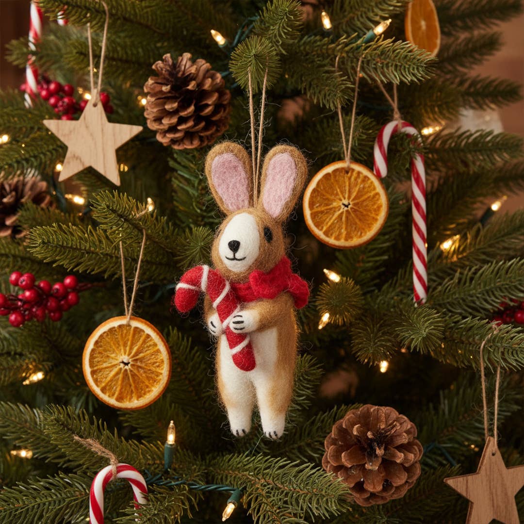 Handmade Felt Hanging Cinnamon the Rabbit Xmas Decoration