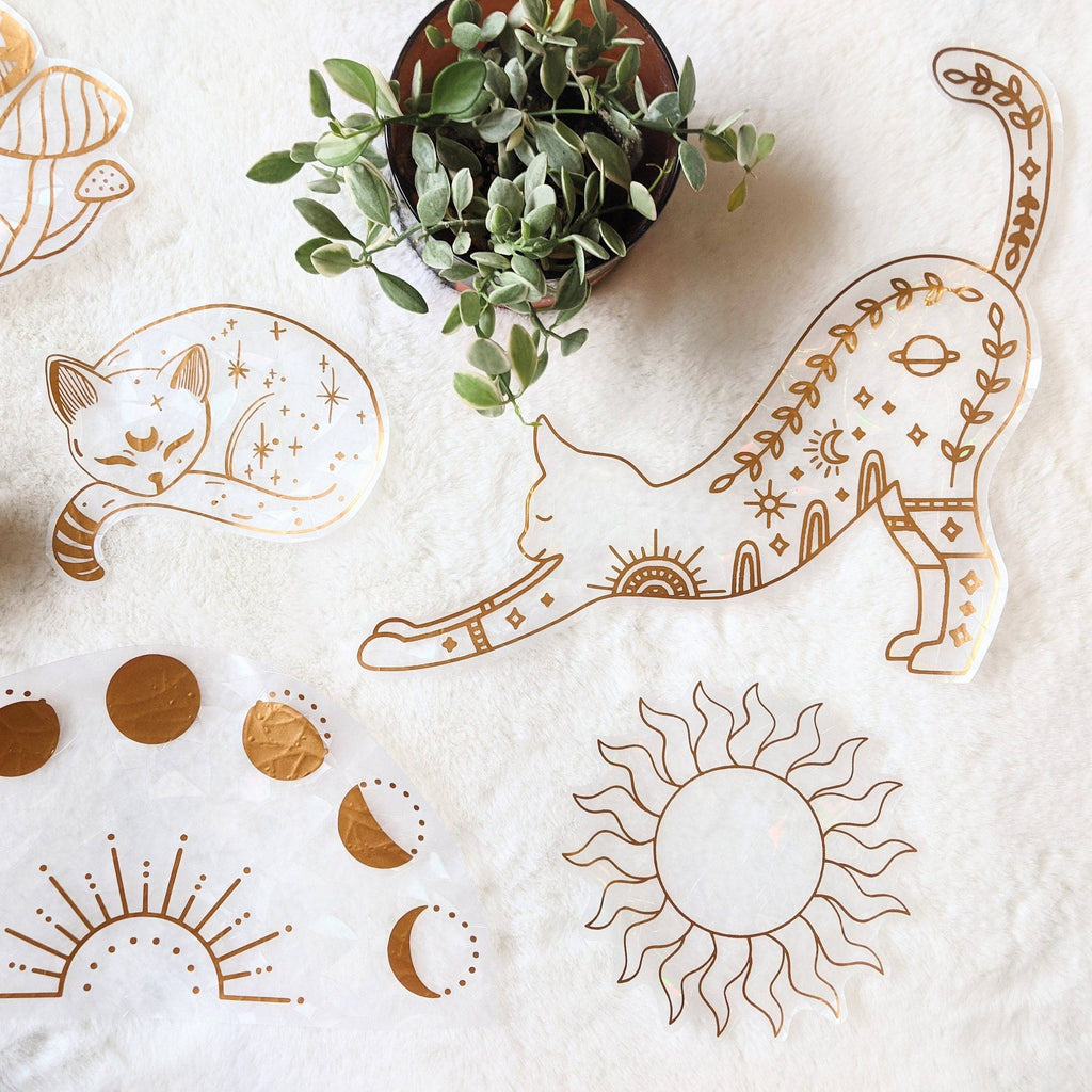 Stretching Cat Suncatcher | Rainbow Window Cling | Jumbo