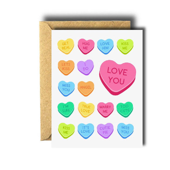 Candy Hearts Love Greeting Card