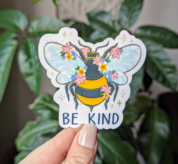 Be kind vinyl sticker, motivational bee sticker: