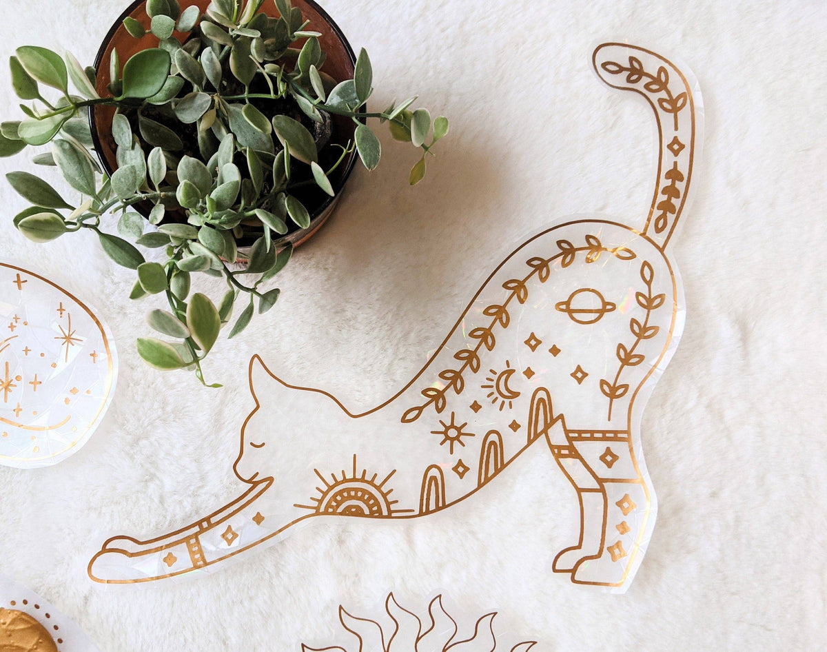 Stretching Cat Suncatcher | Rainbow Window Cling | Jumbo