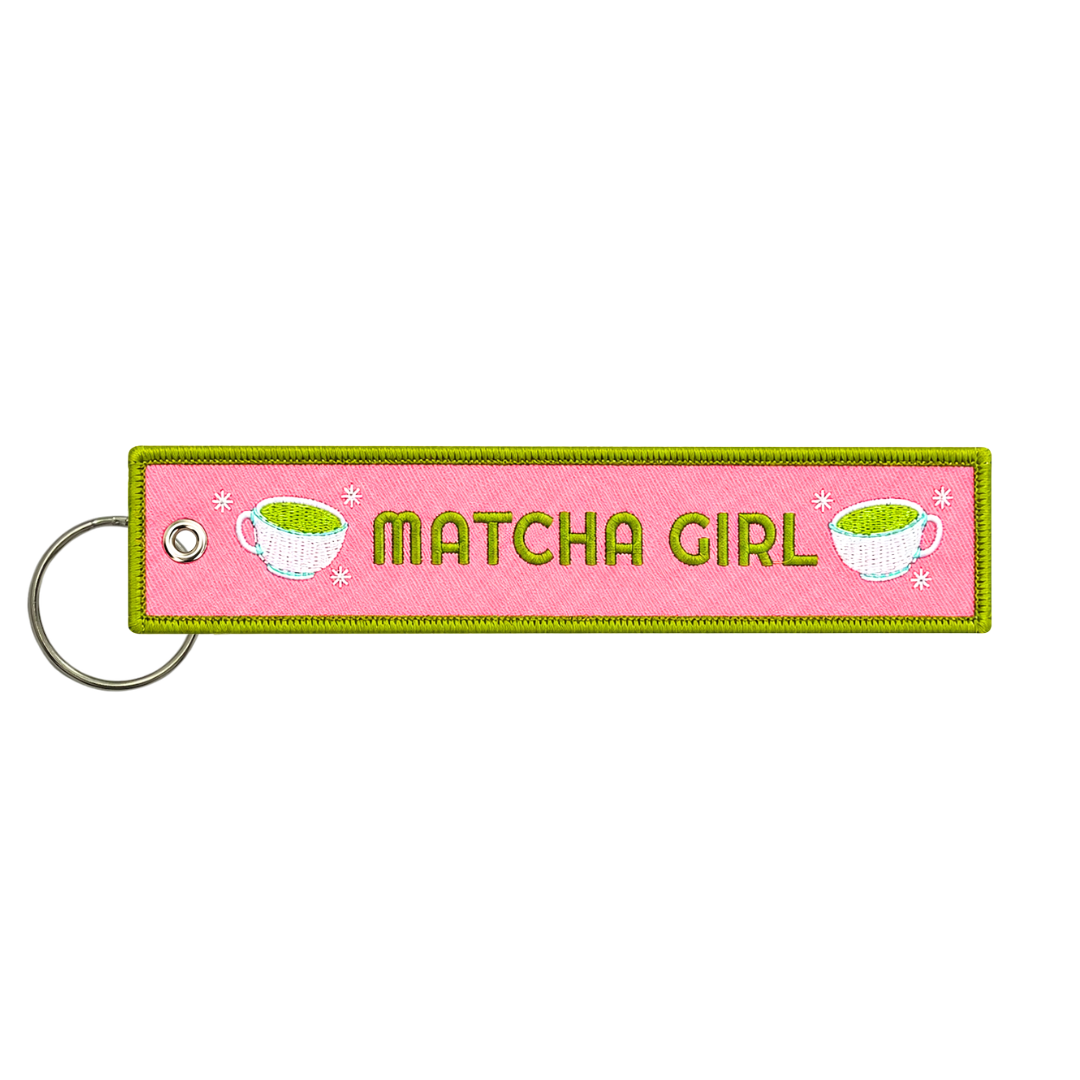 Matcha Girl Embroidered Keychain