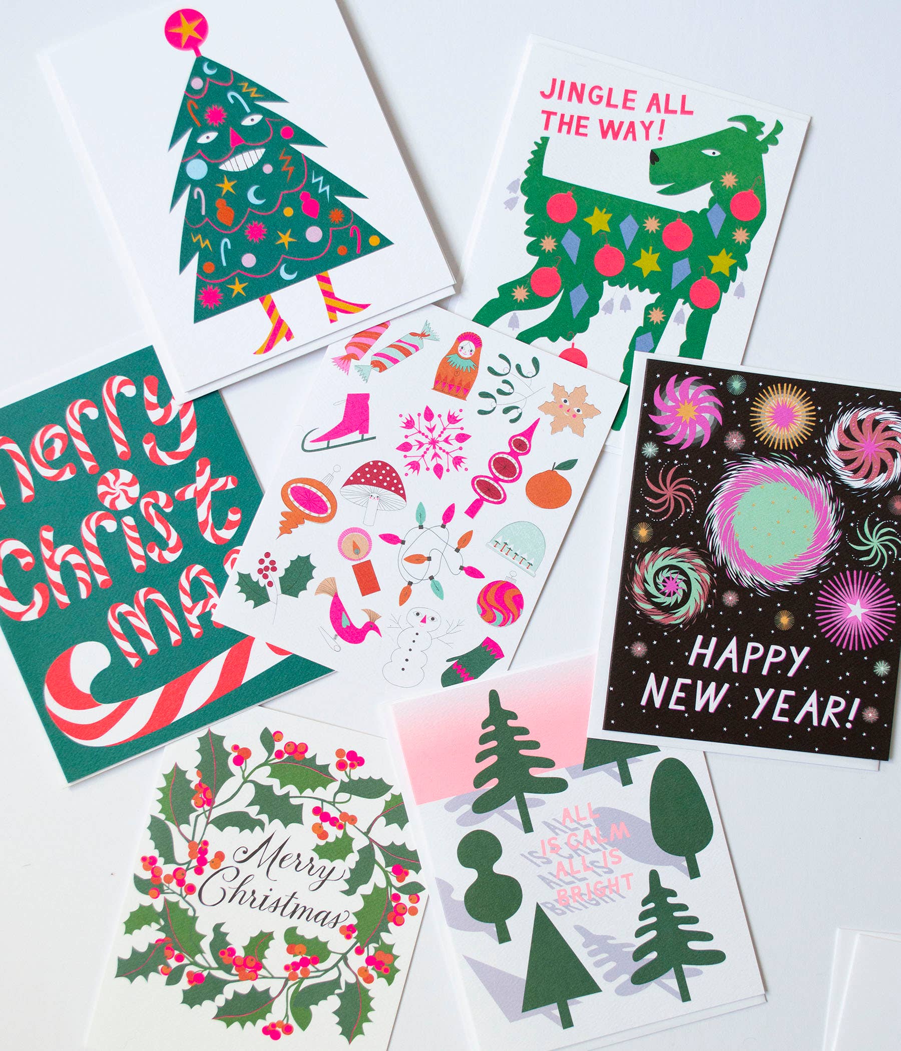 Jingle All The Way Holiday Card Dog Festooned With Ornaments