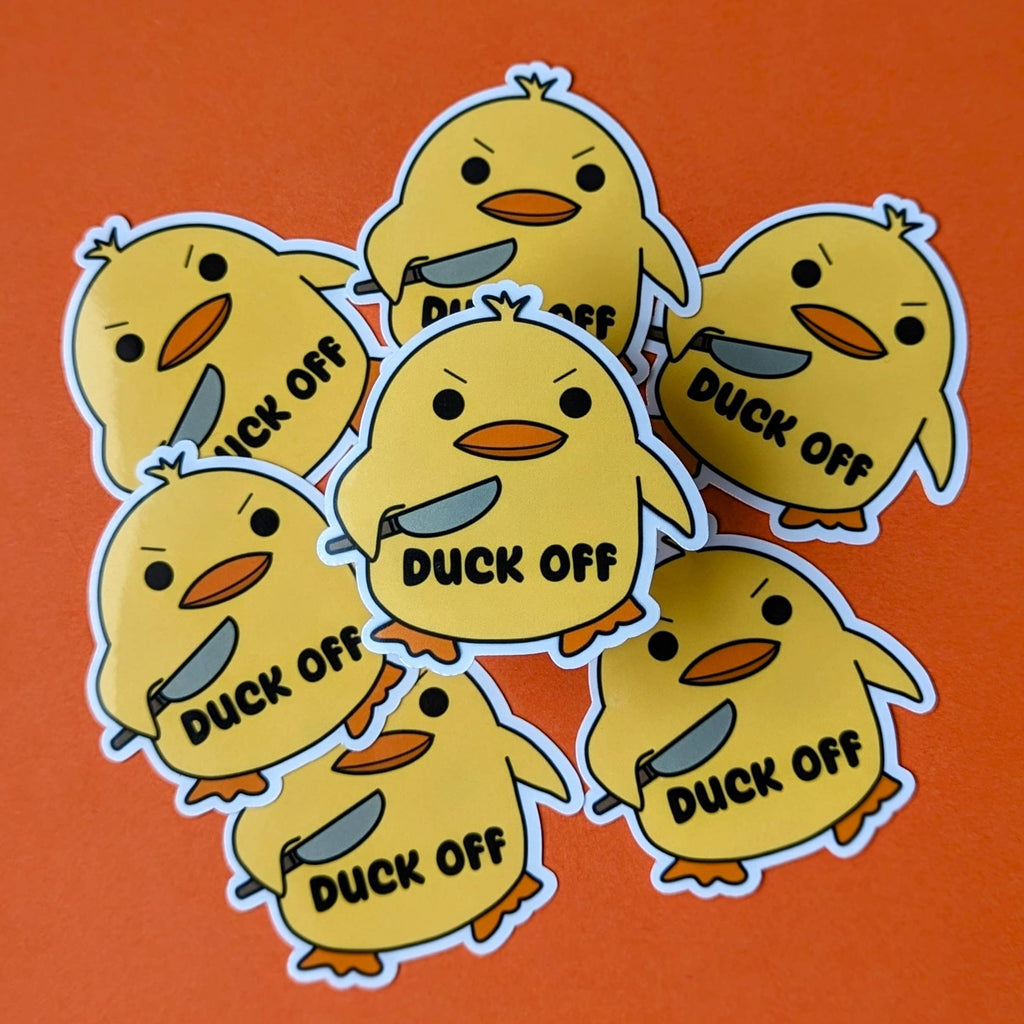 Duck off vinyl sticker, funny animal sarcastic merch: Loose