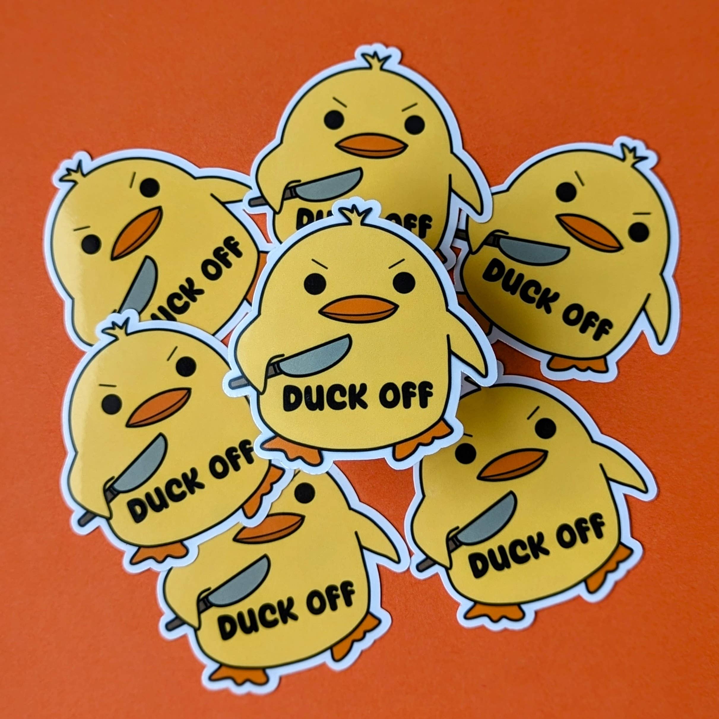 Duck off vinyl sticker, funny animal sarcastic merch: Loose