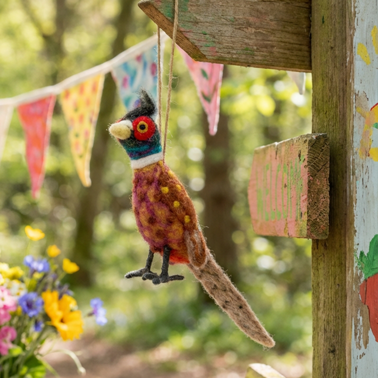 Handmade Felt Philippa the Pheasant Woodland Hanging Dec