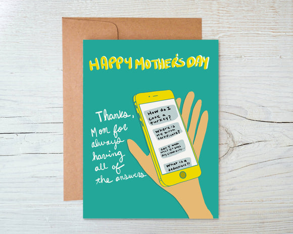 Phone Mother’s Day Card - Happy Mother’s Day Thanks for having all