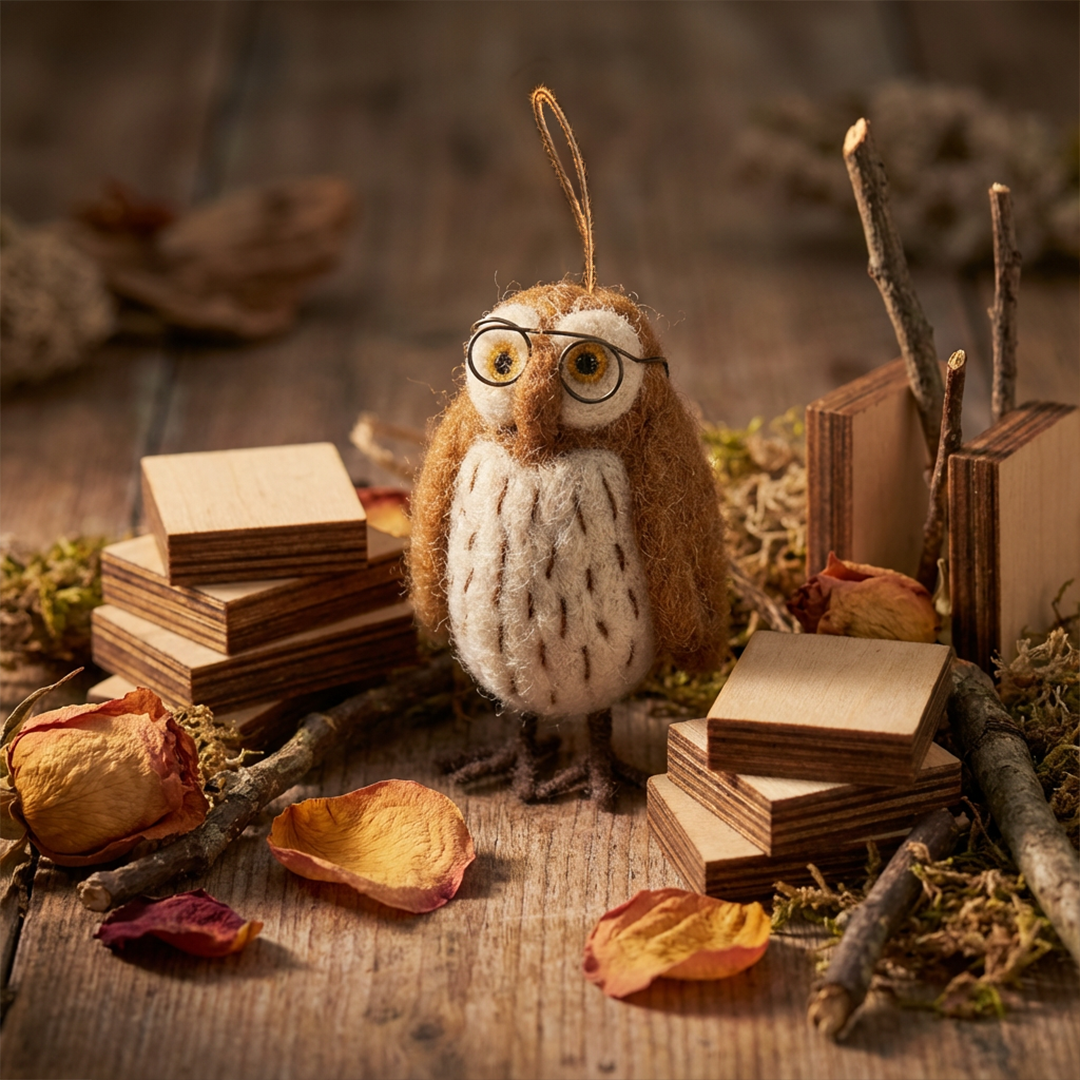 Handmade Felt Wilson the Wise Owl Hanging Bird Decoration