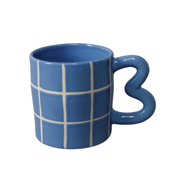 18 OZ Blue Tile Checker Ceramic Mug