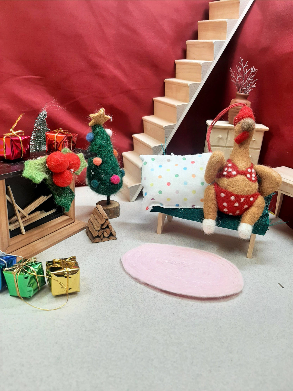 Handmade Felt Sizzlin' Turkey Christmas Decoration