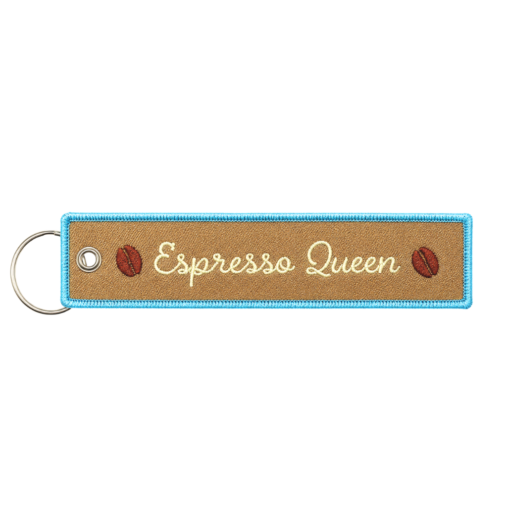 Espresso Queen Embroidered Keychain