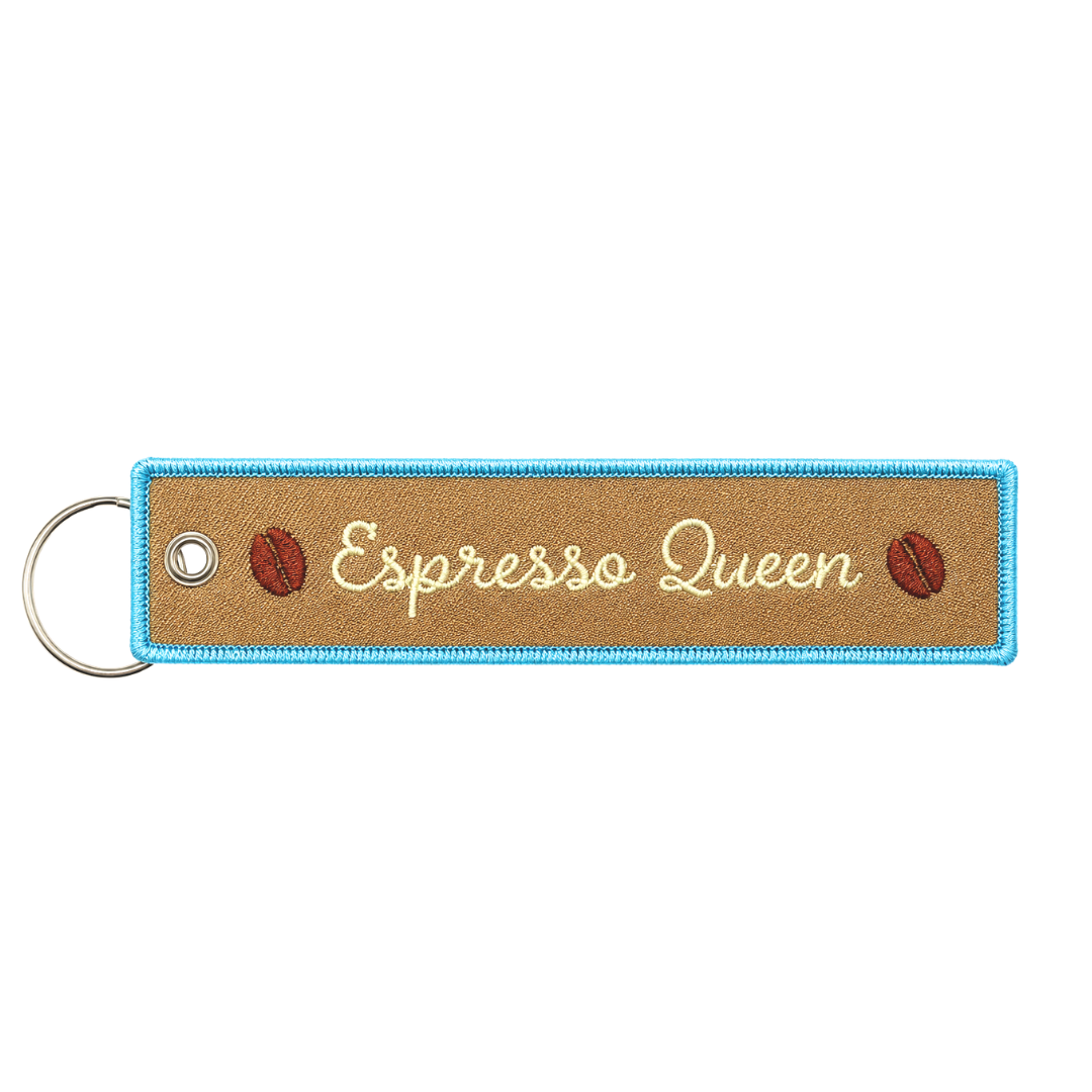 Espresso Queen Embroidered Keychain