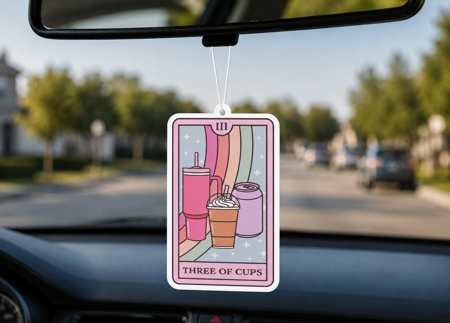 Three of Cups Tarot Card Air Freshener Green Tea Scent