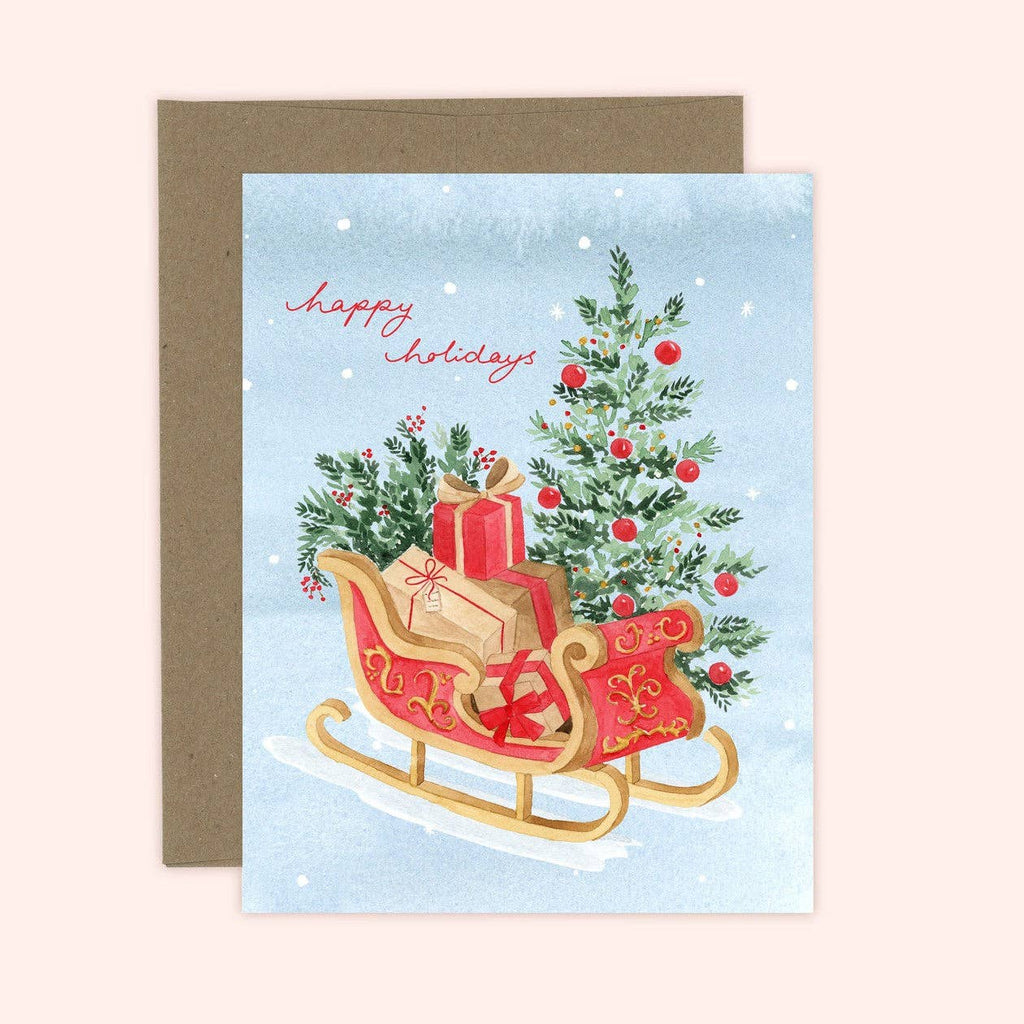 Happy Holidays Santa's Sleigh Christmas Card