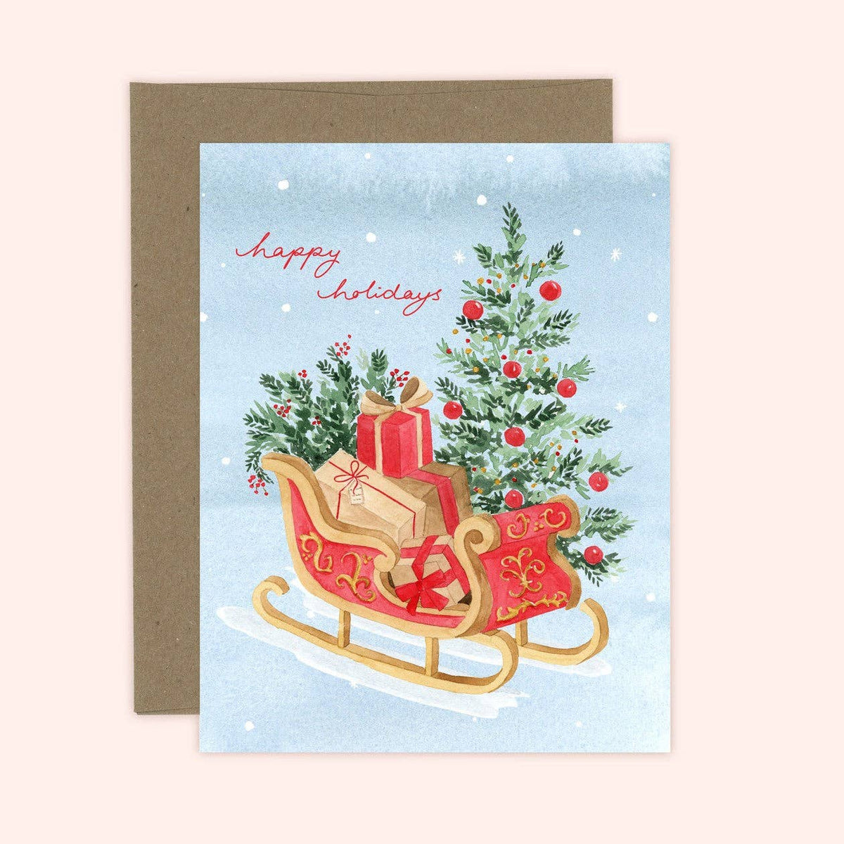 Happy Holidays Santa's Sleigh Christmas Card