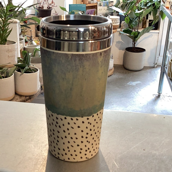 Bamboo Stainless Steel Travel Mug polka dot and Green