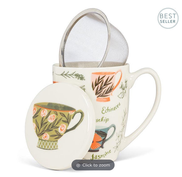 Garden Tea Mug and Strainer- Heather Powers