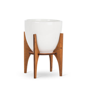 White Pot with Wooden Stand