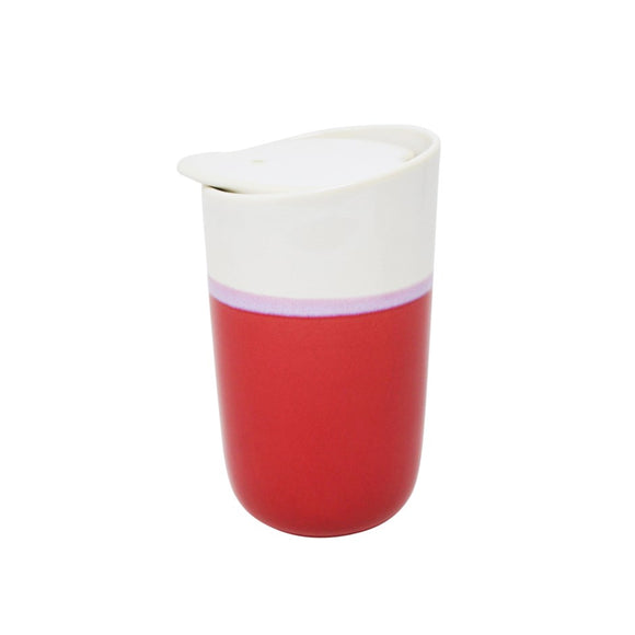 Pottery Style Travel Mug - Red and White