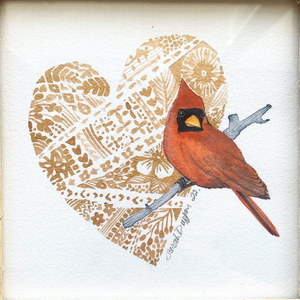Sarah Duggan - Cardinal on Gold Heart Print