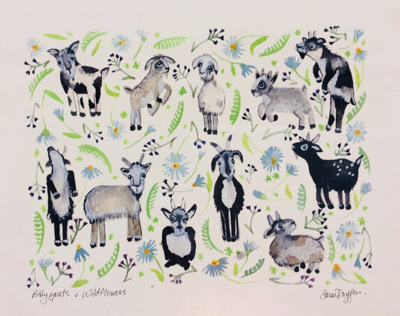 Sarah Duggan Art Print - Billy Goats and Wildflowers