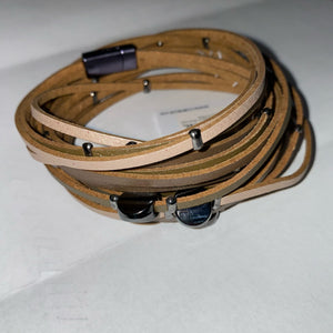 Brown Wrap Bracelet Silver Beads