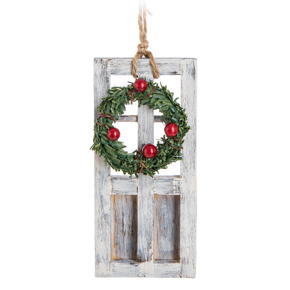 White Door With Wreath Ornament