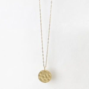 Gold Long necklace with hammered coin
