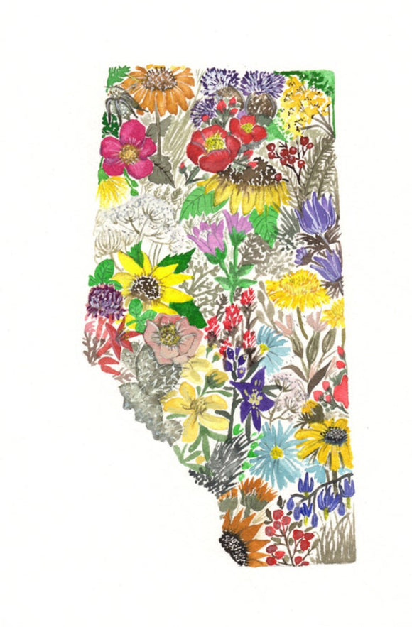 Sarah Duggan Creative Works Prints - Alberta Province Map Wildflowers
