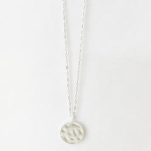 Silver Long Necklace with hammered coin