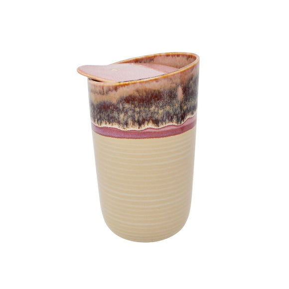 Pottery Style Travel Mug - Cream & Pink MULTI