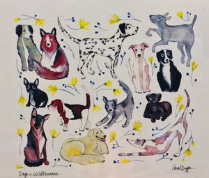 Sarah Duggan Creative Works Prints - Dogs And Wildflowers